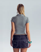 Contrast Stitch Mini Skirt - Indigo